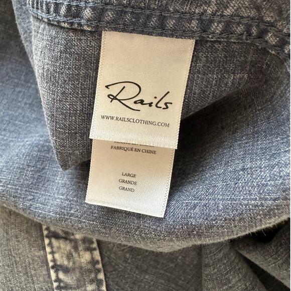 Rails Blue Acid Wash Ingrid Denim Button Collared Raw Hem Long Sleeve Shirt L - Picture 9 of 13